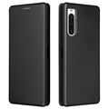 Funda con Tapa para Sony Xperia 10 V - Fibra de Carbon - Negro