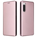 Funda con Tapa para Sony Xperia 10 V - Fibra de Carbon - Rosa Dorado