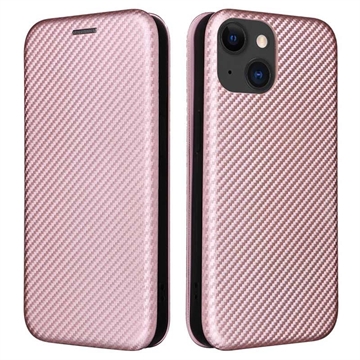 Funda con Tapa para iPhone 15 - Fibra de Carbon - Rosa Dorado