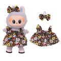 Vestido de Fiesta Floral y Diadema con Lazo para Labubu Mini Figura 17cm - Marrón