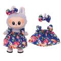 Vestido de Fiesta Floral y Diadema con Lazo para Labubu Mini Figura 17cm - Azul Oscuro