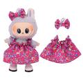 Vestido de Fiesta Floral y Diadema con Lazo para Labubu Mini Figura 17cm - Hot Pink