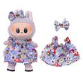 Vestido de Fiesta Floral y Diadema con Lazo para Labubu Mini Figura 17cm - Azul Claro