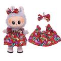 Vestido de Fiesta Floral y Diadema con Lazo para Labubu Mini Figura 17cm - Rojo