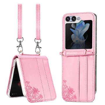 Carcasa con Correa Floral Print para Samsung Galaxy Z Flip5 - Rosa