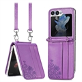 Carcasa con Correa Floral Print para Samsung Galaxy Z Flip5 - Púrpura