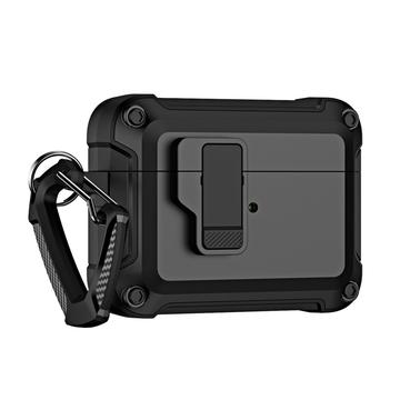 AirPods Pro (Gen 2) (USB-C) / Pro 2 Funda de TPU+PC a prueba de golpes Funda de carga para auriculares Bluetooth con hebilla - Negro