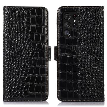 Funda Crocodile con RFID para Samsung Galaxy S23 Ultra 5G - Estilo Cartera - Negro