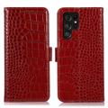 Funda Crocodile con RFID para Samsung Galaxy S23 Ultra 5G - Estilo Cartera - Rojo