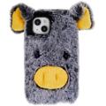 Funda Híbrida Fluffy Plush para iPhone 14 - Gris Rosa