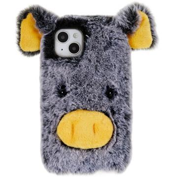 Funda Híbrida Fluffy Plush para iPhone 14 - Gris Rosa