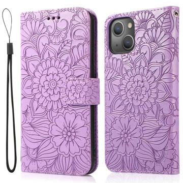Funda Flowers para iPhone 14 - Estilo Cartera - Púrpura