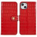 Funda de Cuero para iPhone 14 Plus - Estilo Cartera - Crocodile - Rojo