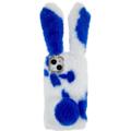 Carcasa Orejas de Conejo de Invierno Peludas para iPhone 14 Plus - Azul / Blanco