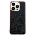 Carcasa Recubierta de Cuero para iPhone 14 Pro - Serie Cocodrilo - Negro