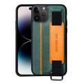 Carcasa Recubierta de Dos Colores con Correa de Mano para iPhone 14 Pro Max - Verde