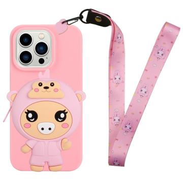 Funda de TPU con Bolsillo con Cremallera Cartoon Design para iPhone 14 Pro Max