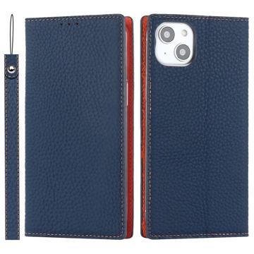 Funda de Cuero para iPhone 14 con RFID - Estilo Cartera - Azul Oscuro