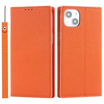 Funda de Cuero para iPhone 14 con RFID - Estilo Cartera - Naranja