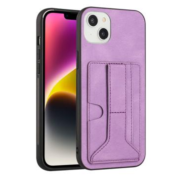 Carcasa Recubierta YB para iPhone 14 con Soporte y Tarjetero - Púrpura