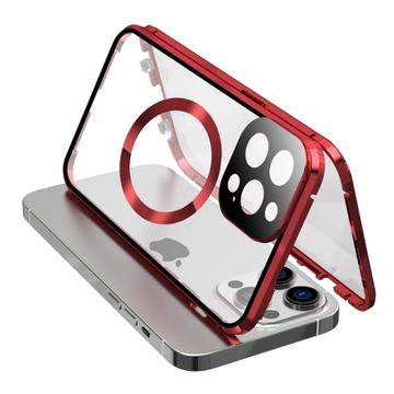 iPhone 15 Pro Max Funda de Doble Cara de Cristal Templado HD Compatible con MagSafe - Rojo