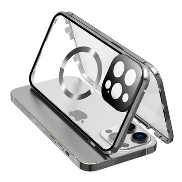 iPhone 15 Pro Max Funda de Doble Cara de Cristal Templado HD Compatible con MagSafe - Plata