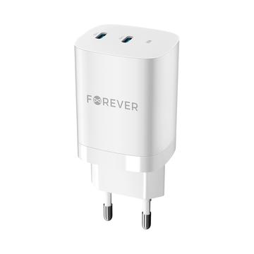 Forever TC-05-35CC Cargador de pared GaN de 35W - 2xUSB-C, Power Delivery, Quick Charge - Blanco