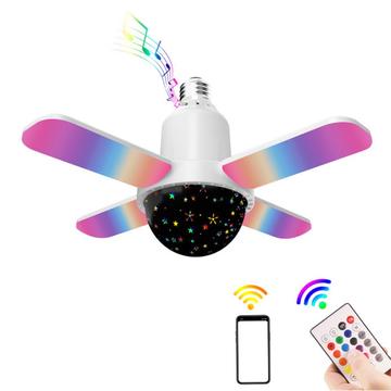 Lámpara de techo RGB de cuatro hojas con altavoz Bluetooth y mando a distancia - E27 - Cielo estrellado