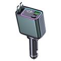 Cargador de coche GC08A con iluminación ambiental, indicador de voltaje y dos cables retráctiles de tipo C