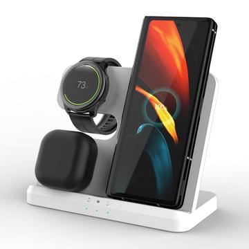 GY-Q10B Almohadilla de carga rápida 3 en 1 Estación de carga inalámbrica para teléfono estándar Qi / Samsung Galaxy Watch / auriculares - Blanco