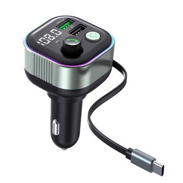 Cargador de coche de carga rápida GZ11 65W PD con cable Tipo-C retráctil y reproductor MP3 Bluetooth
