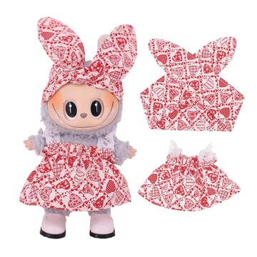 Set de vestido y diadema Garden-Party para minifigura Labubu de 17cm - Corazones
