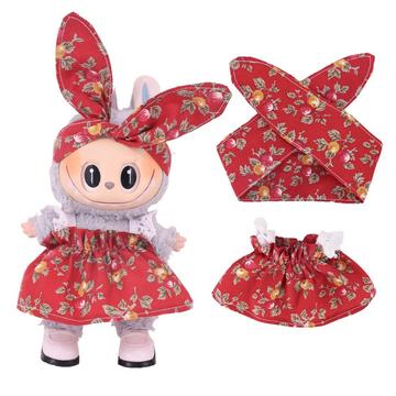 Set de vestido y diadema de fiesta para Labubu Minifigura 17cm - Rojo
