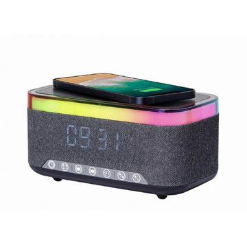 Gembird Reloj Despertador Digital con Luces RGB, Carga Inalámbrica 15W - Negro