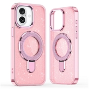 Funda híbrida iPhone 17 Glitter con soporte - Compatible con MagSafe - Rosa