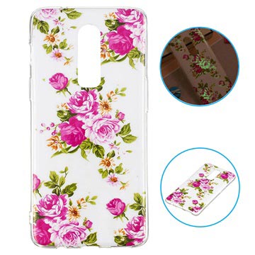 Funda luminosa de TPU para OnePlus 6 - Rosas / Blanco