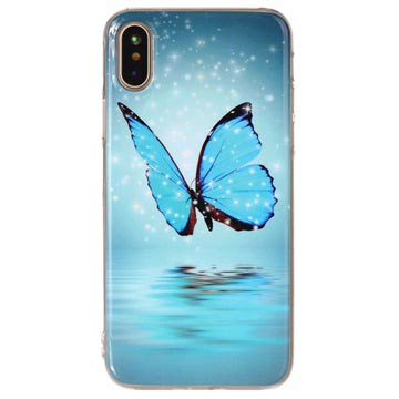 Funda Silicona que Brilla en Oscuridad para iPhone X / iPhone XS - Mariposa Azul