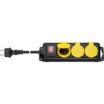 Goobay Regleta de Corriente Exterior de 3 Vías con Cable de 3m - Negro / Amarillo