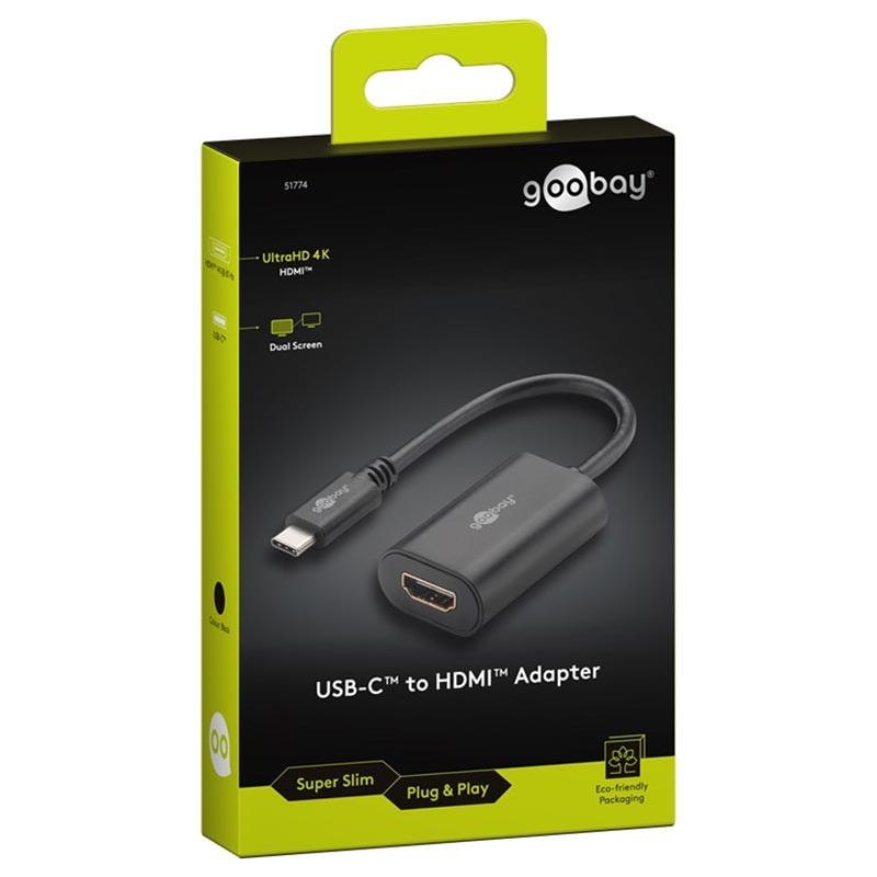 Autonomía Equivalente colorante Adaptador USB-C / HDMI Goobay Dual Screen - 4K UHD - Negro