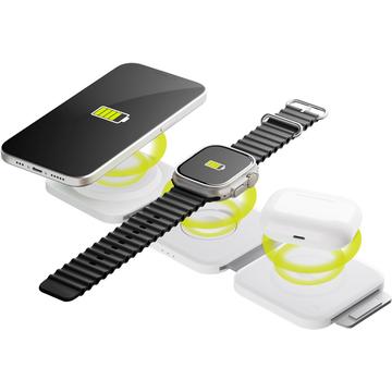 Goobay Cargador inalámbrico plegable 3 en 1 de 15W - iPhone, Apple Watch, AirPods - Blanco