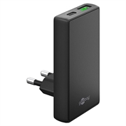 Goobay GaN Cargador Dual Rápido 90° Plano - 65W, USB-C & USB-A - Negro