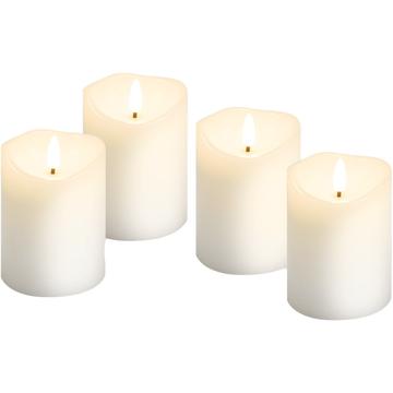 Goobay LED Velas de Cera Real con Mecha 3D y Función Temporizador - 4 Pcs. - Blanco