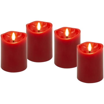 Goobay LED Velas de Cera Real con Mecha 3D y Función Temporizador - 4 Pcs. - Rojo