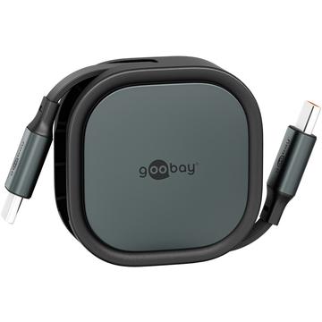 Cable USB-C retráctil Goobay - 1m, 15W - Negro