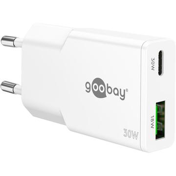 Goobay Slim USB-C PD GaN Doble Cargador Rápido 30W - Blanco