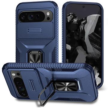 Funda híbrida con anillo giratorio y protección para cámara para Google Pixel 9 Pro XL - Azul