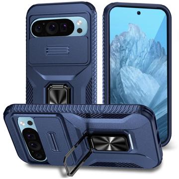Funda híbrida con anillo giratorio y protección para cámara para Google Pixel 9/9 Pro - Blauw
