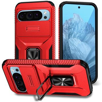 Funda híbrida con anillo giratorio y protección para cámara para Google Pixel 9/9 Pro - Rojo