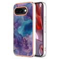 Funda TPU Marble Pattern Electrochapada IMD para Google Pixel 9a - Púrpura / Azul