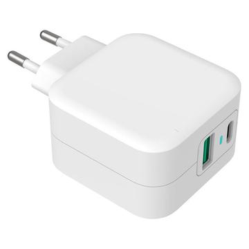 Cargador de pared GreyLime 38W PD & QC - USB-C, USB-A - Blanco